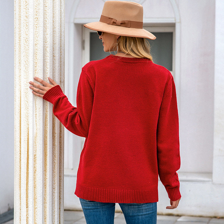 Damen Großer Strickpullover mit festlichem Motiv WW