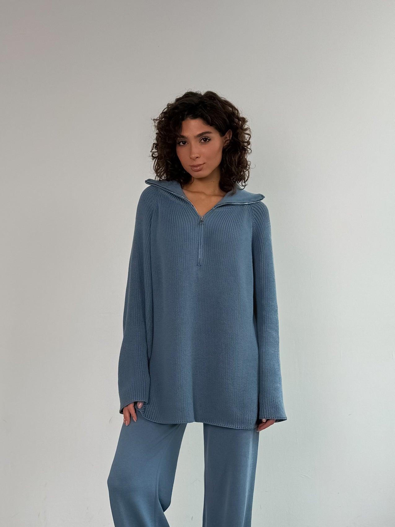 Damen lässiger Pullover mit halbem Reißverschluss und weitem Schnitt WW