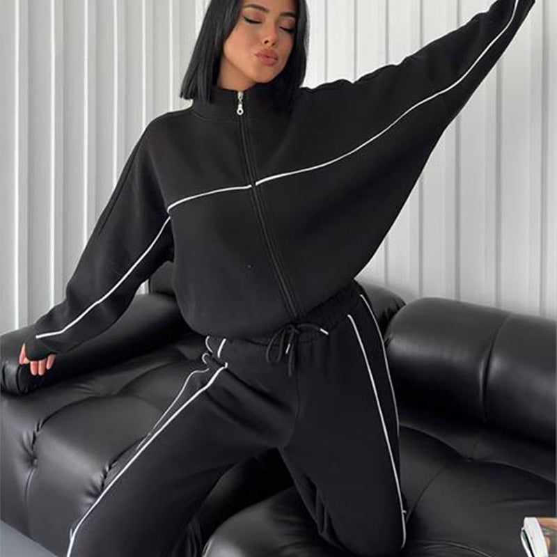 Damen lässiges Crop-Sweat-Set mit weitem Schnitt und hohem Kragen WW