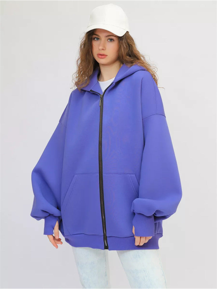 Damen lässiger Oversized Zip-Hoodie mit tiefen Taschen WW
