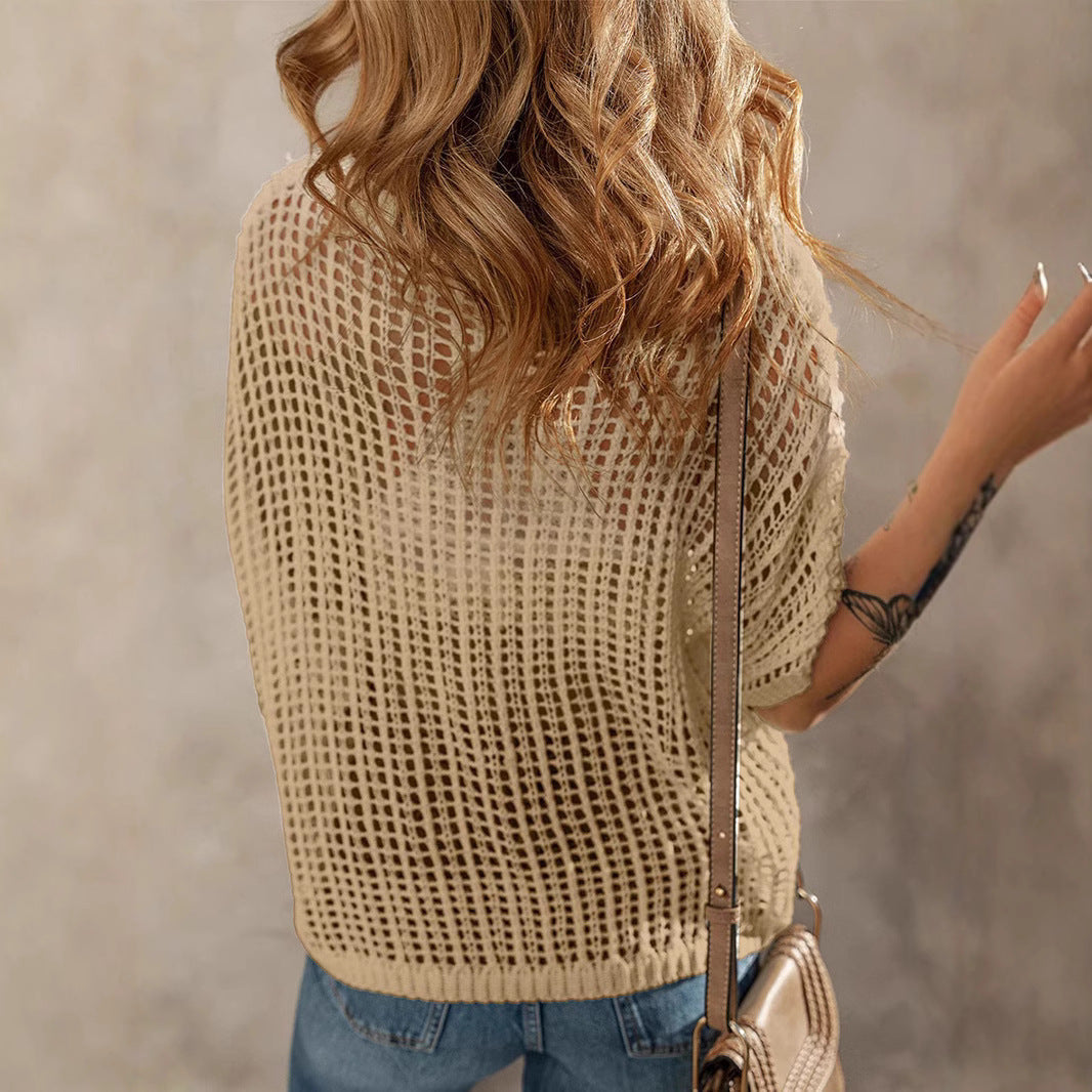 Damen modischer Grobstrick Pullover mit bunten floralen Applikationen WW
