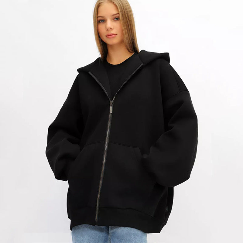 Damen lässiger Oversized Zip-Hoodie mit tiefen Taschen WW