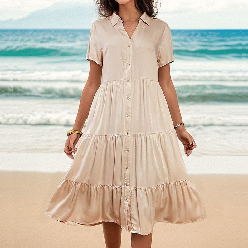 Damen Hemdblusenkleid mit fließendem Schnitt und dekorativen Knopfdetails WW