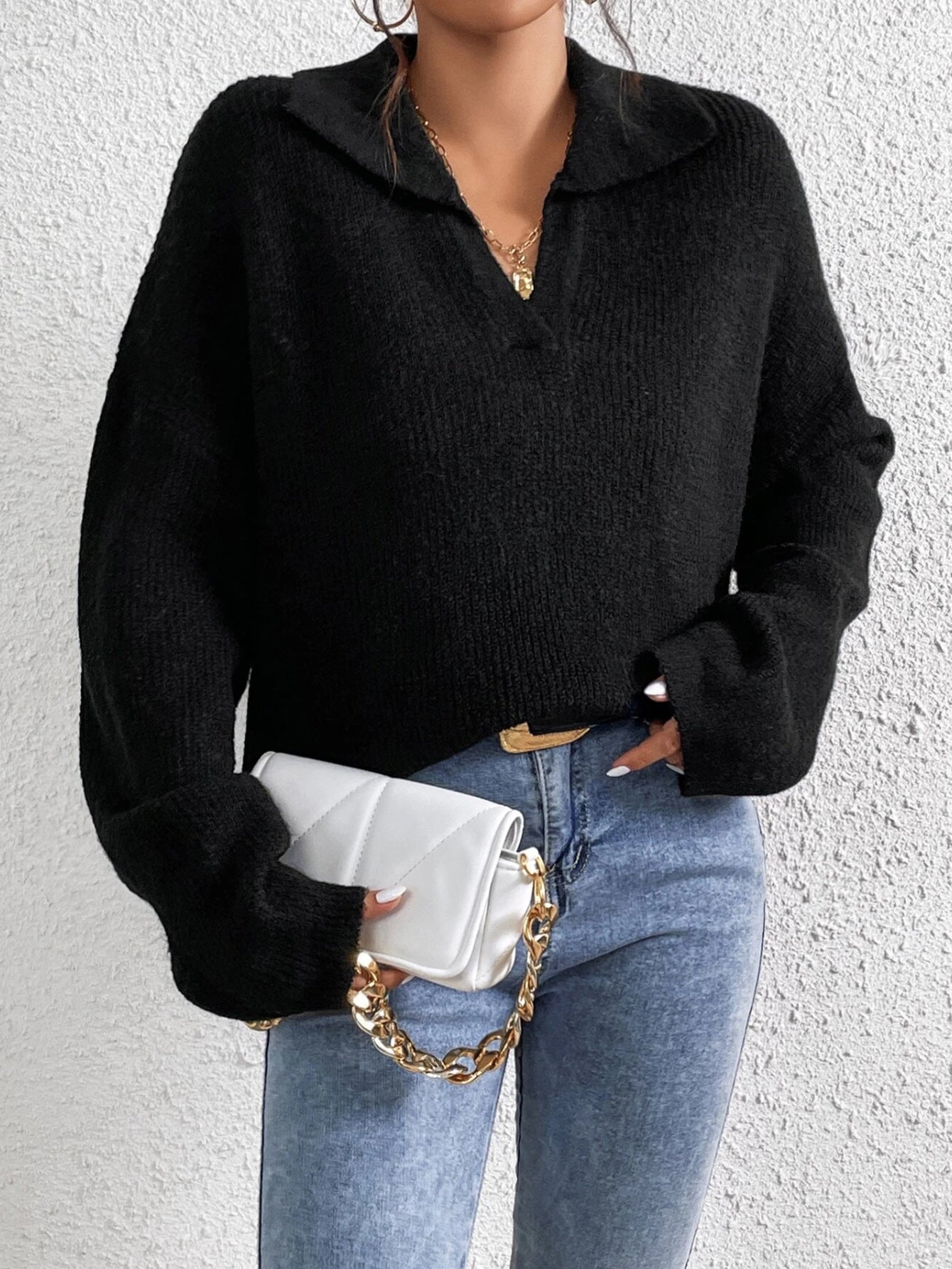 Damen Pullover mit Magnetverschluss und modischem Rippenstrick WW
