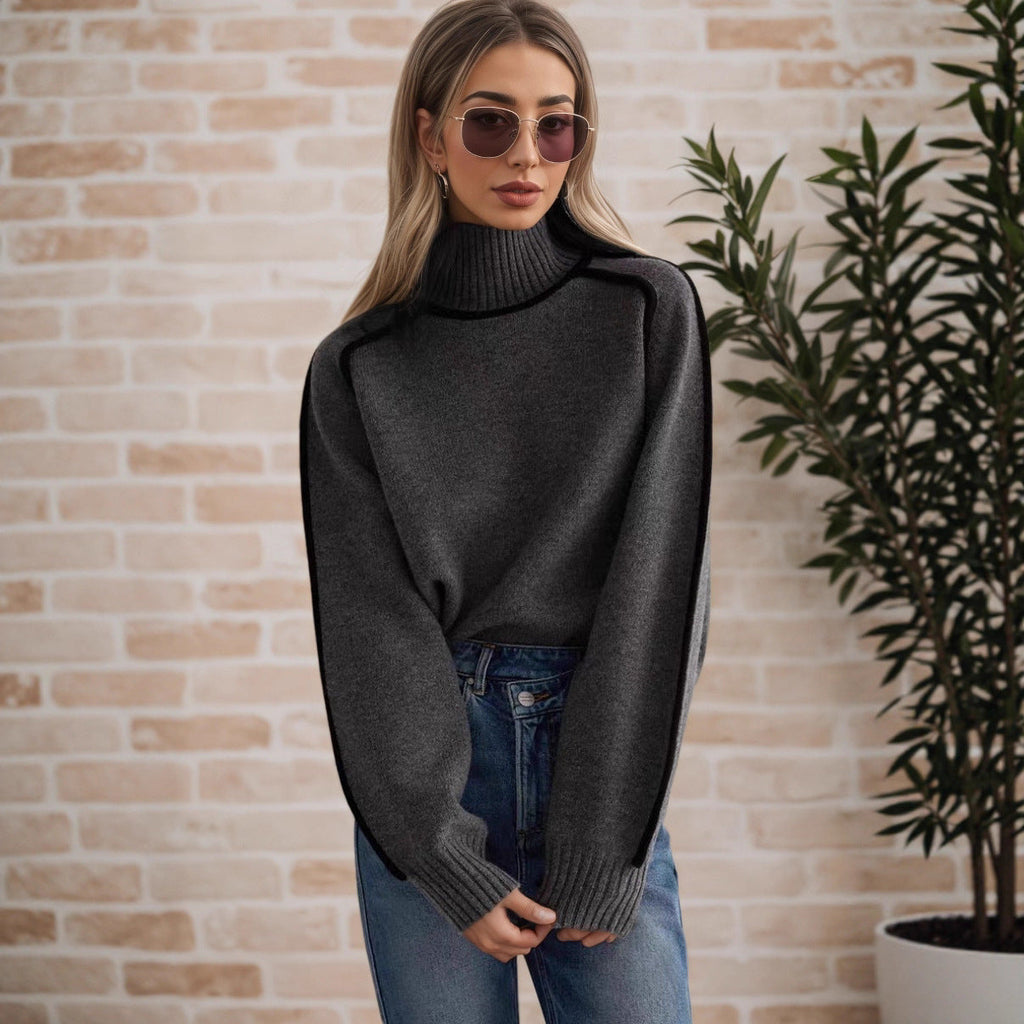 Damen Pullover mit hohem Kragen und Volumenärmeln WW