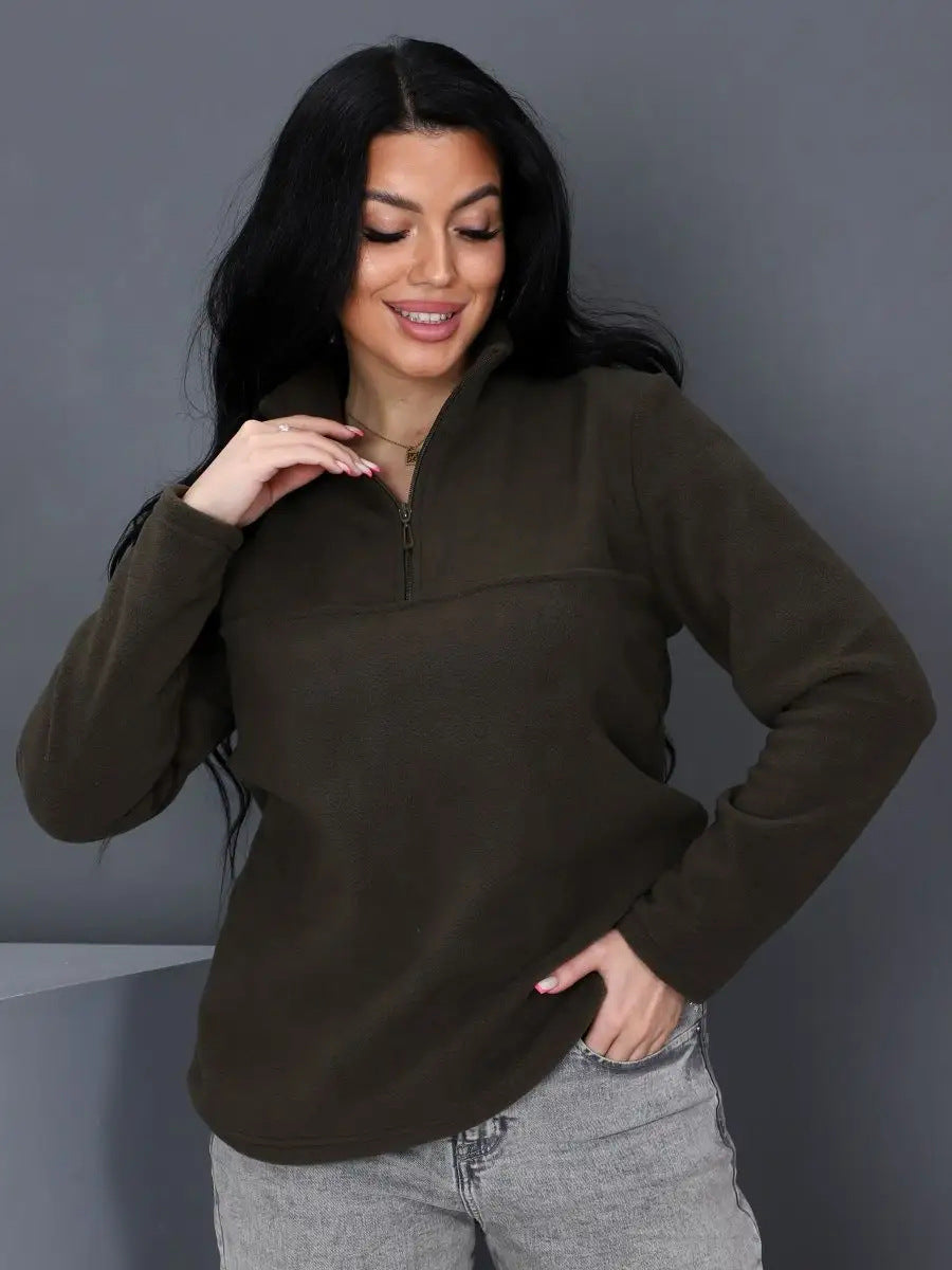 Damen Fleece-Pullover mit halbem Reißverschluss und langen Ärmeln WW