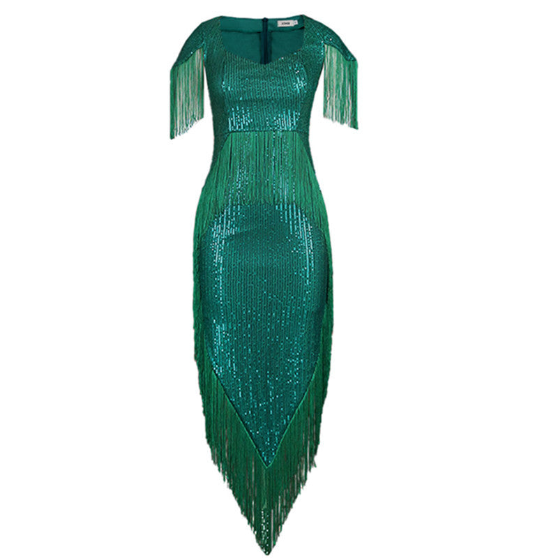 Damen Abendkleid mit schimmernden Fransen und Elegantem Schnitt WW
