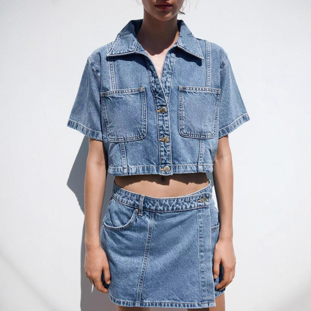 Damen Denim-Cropjacke mit aufgesetzten Taschen WW