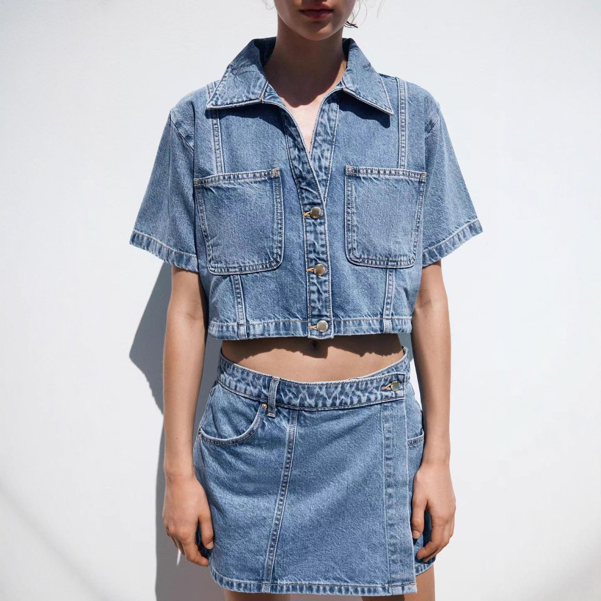 Damen Denim-Cropjacke mit aufgesetzten Taschen WW