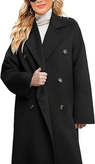 Damen eleganter und lässiger Wollmantel mit doppelter Knopfleiste WW