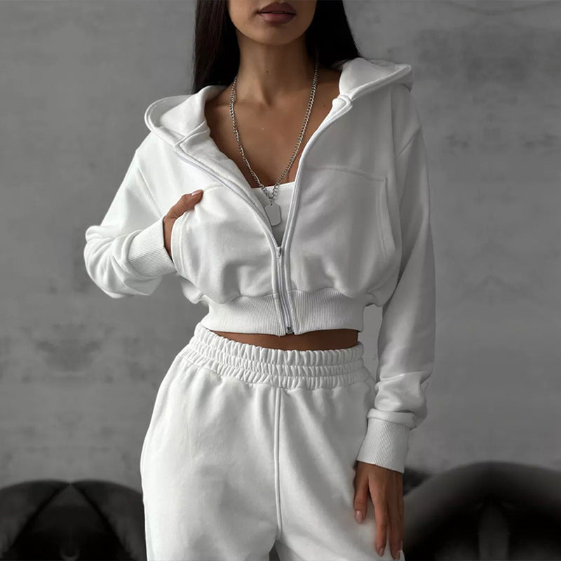 Damen cropped Sportjacke und lockere Jogginghose Set WW