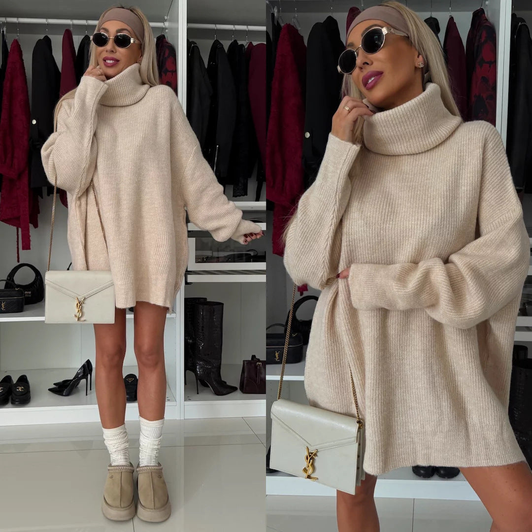 Damen Stylish Oversized Pullover mit hohem Kragen WW