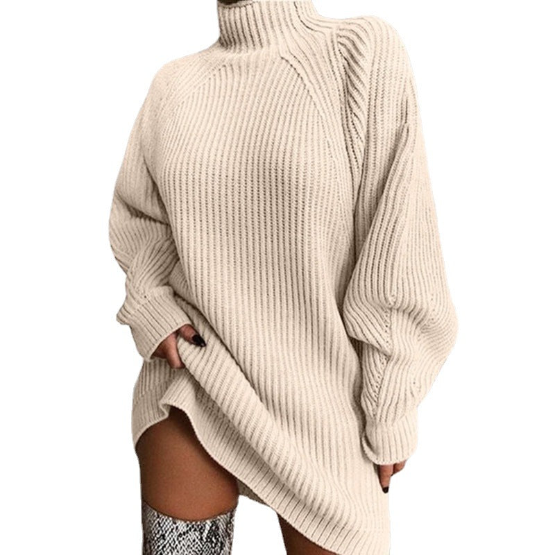 Damen Großer Strickpullover mit hohem Kragen und weiten Ärmel WW