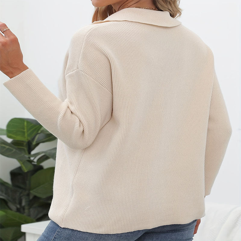 Damen Pullover mit Knopfleiste und lässigem Kragen WW