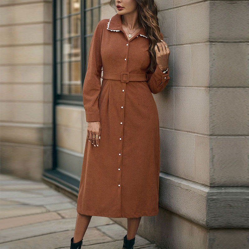 Damen Elegantes Maxikleid mit Knopfverschluss und Taillengürtel WW