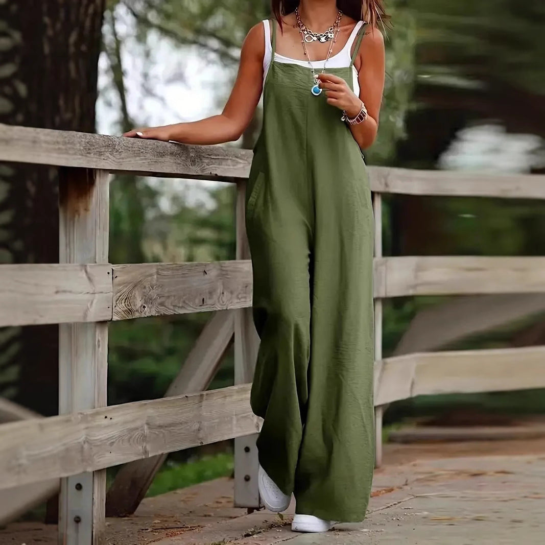 Damen lässiger Overall mit weiten Beinen und praktischen Taschen WW