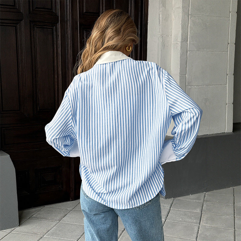 Damen Sportliche Bluse mit Streifen und Taschen WW