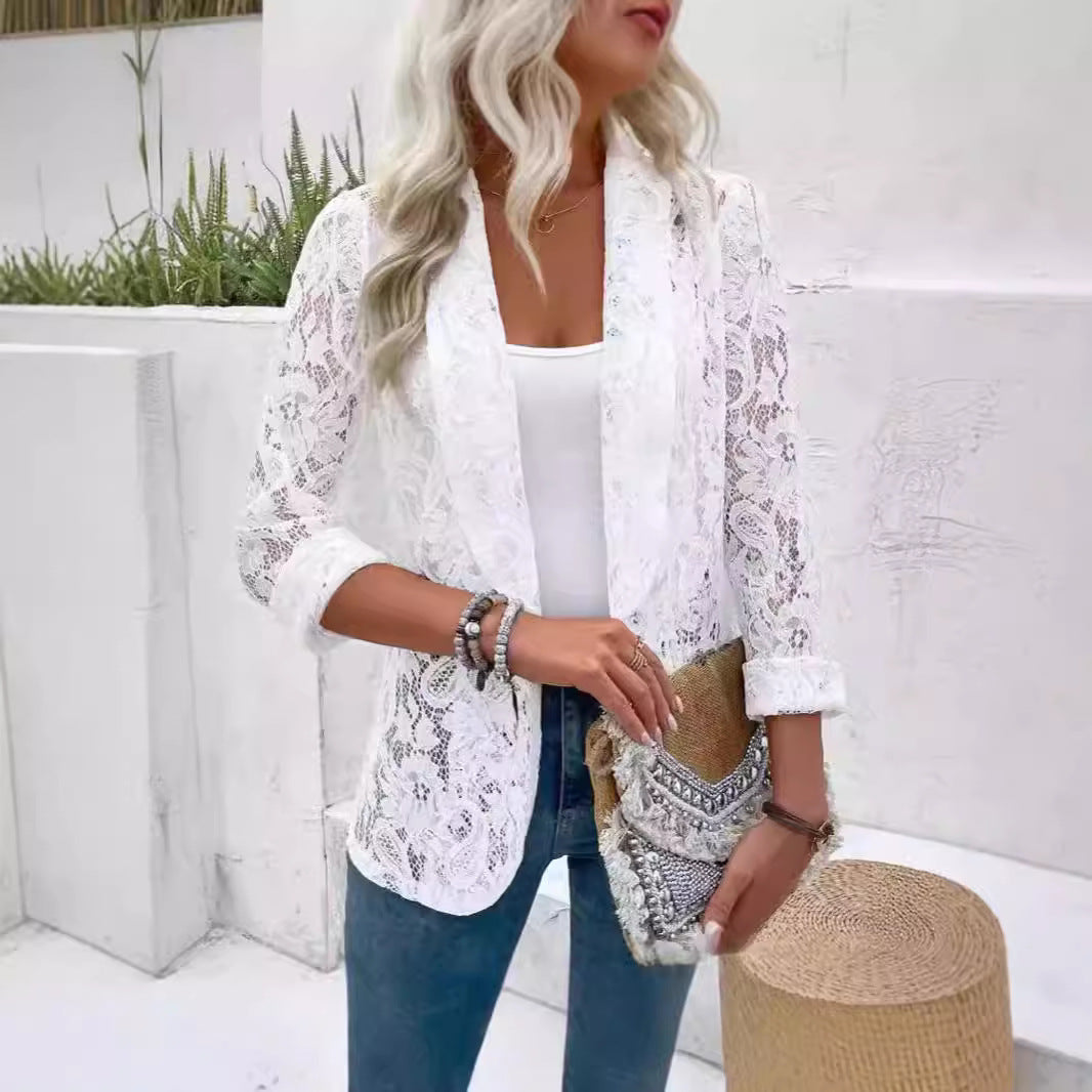 Damen elegante Spitzenjacke mit lässigem Schnitt WW