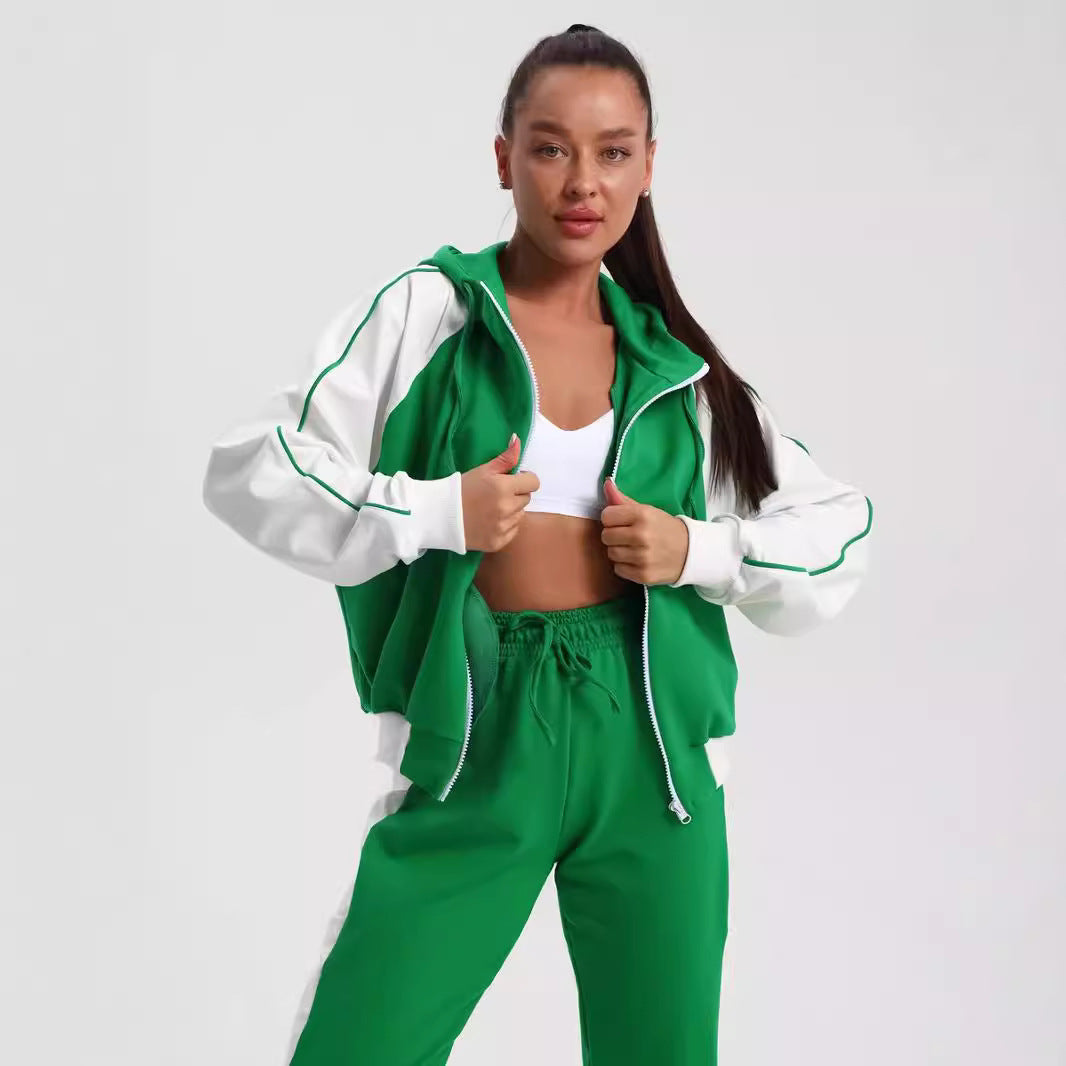 Damen modische Sportjacke mit hohem Kragen und dezentem Farbkontrast WW