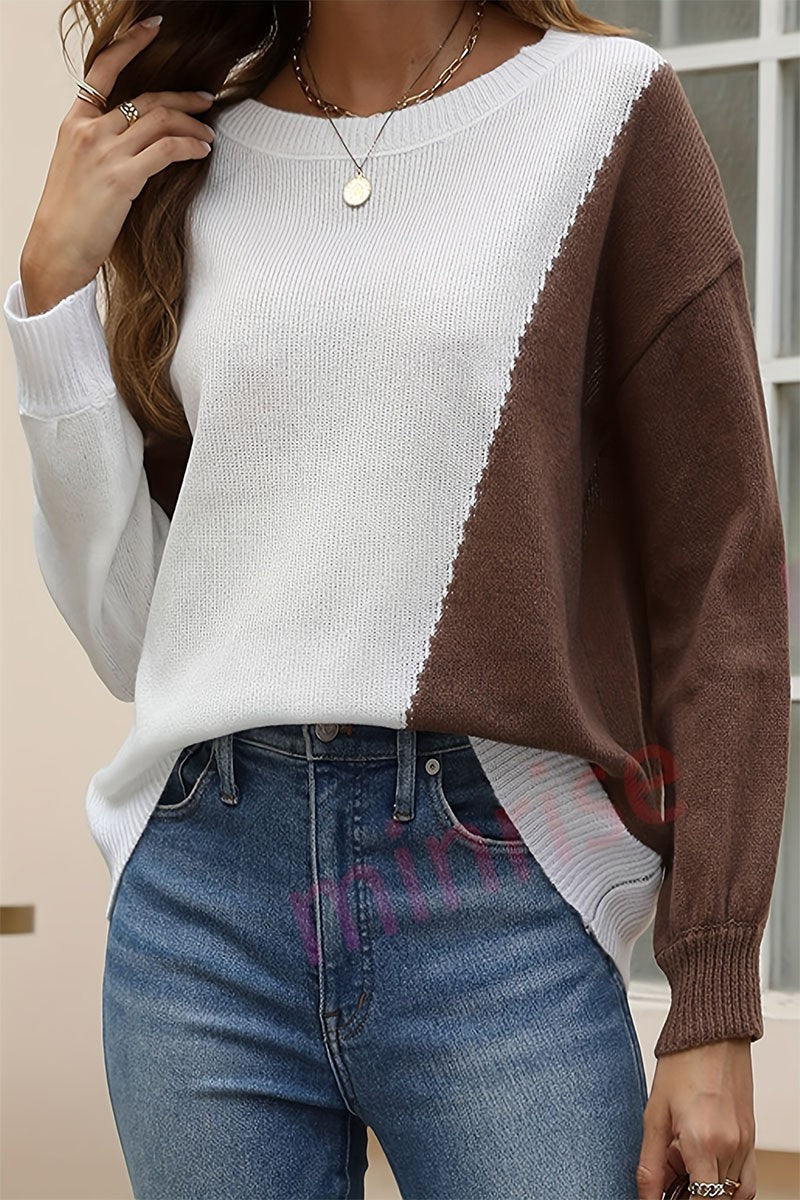 Damen modischer Pullover mit geometrischem Design und Rippstruktur WW