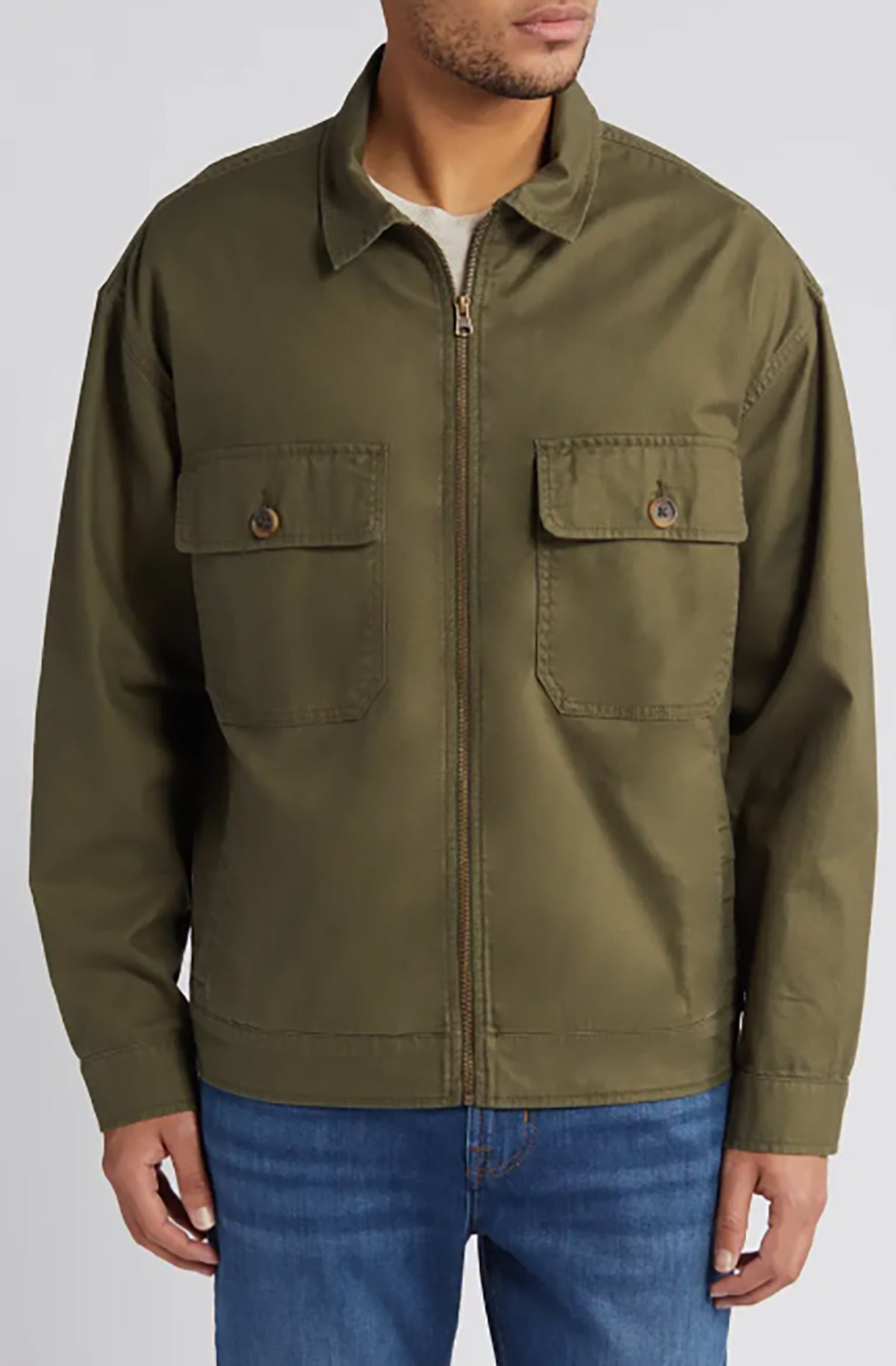 Herren Utility-Jacke mit aufgesetzten Taschen und durchgehendem Reißverschluss WW