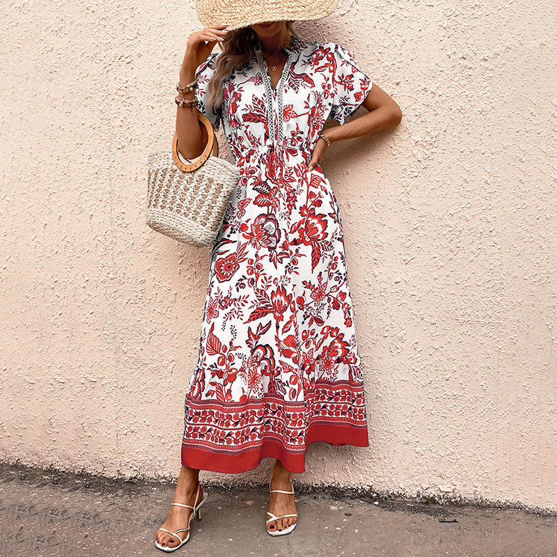 Damen Maxikleid mit floralen Mustern und tailliertem Design WW