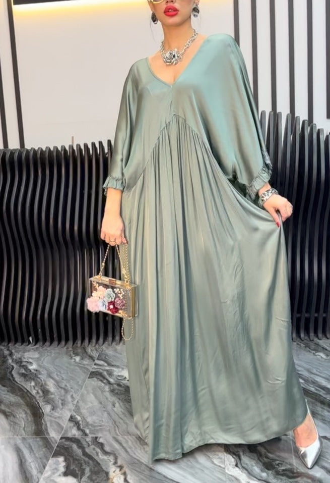 Damen Maxi-Kleid mit weit geschnittenem Design und elegantem V-Ausschnitt WW