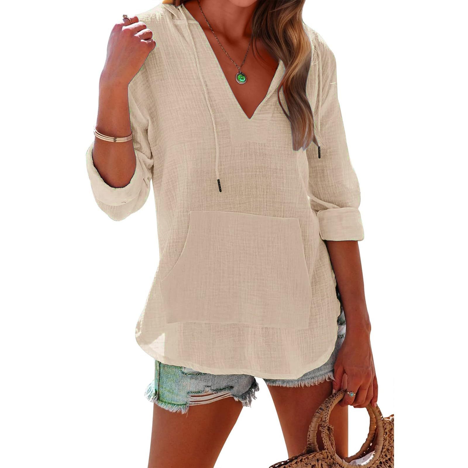 Damen Leichte Kapuzenpullover Top WW