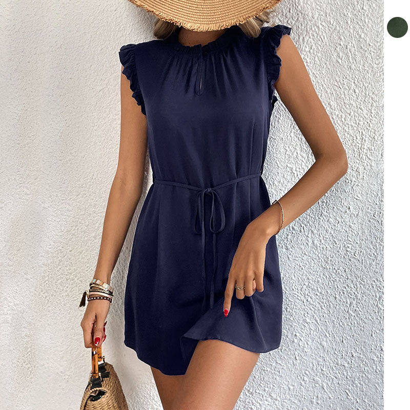 Damen Sommerkleid mit Rüschendetails und Taillengürtel WW