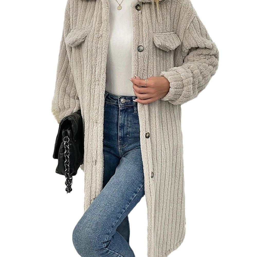 Damen modische Overshirt-Jacke mit strukturiertem Design und abnehmbaren Knöpfen WW