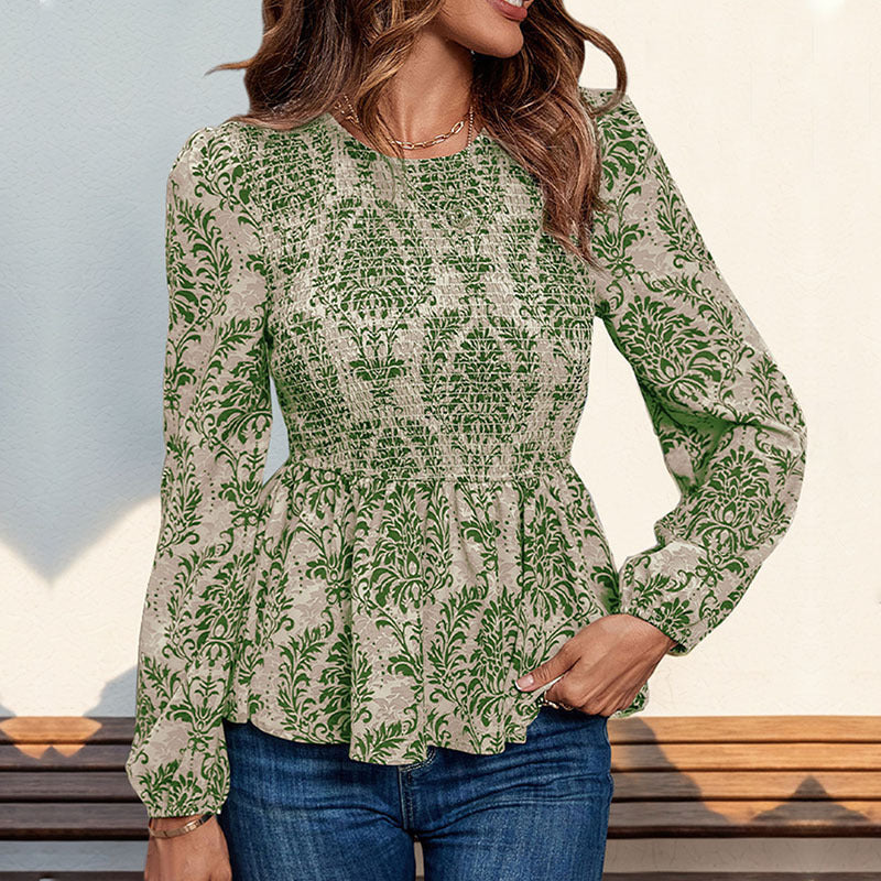 Damen Oberteil mit floralem Design und gerafftem Saum WW