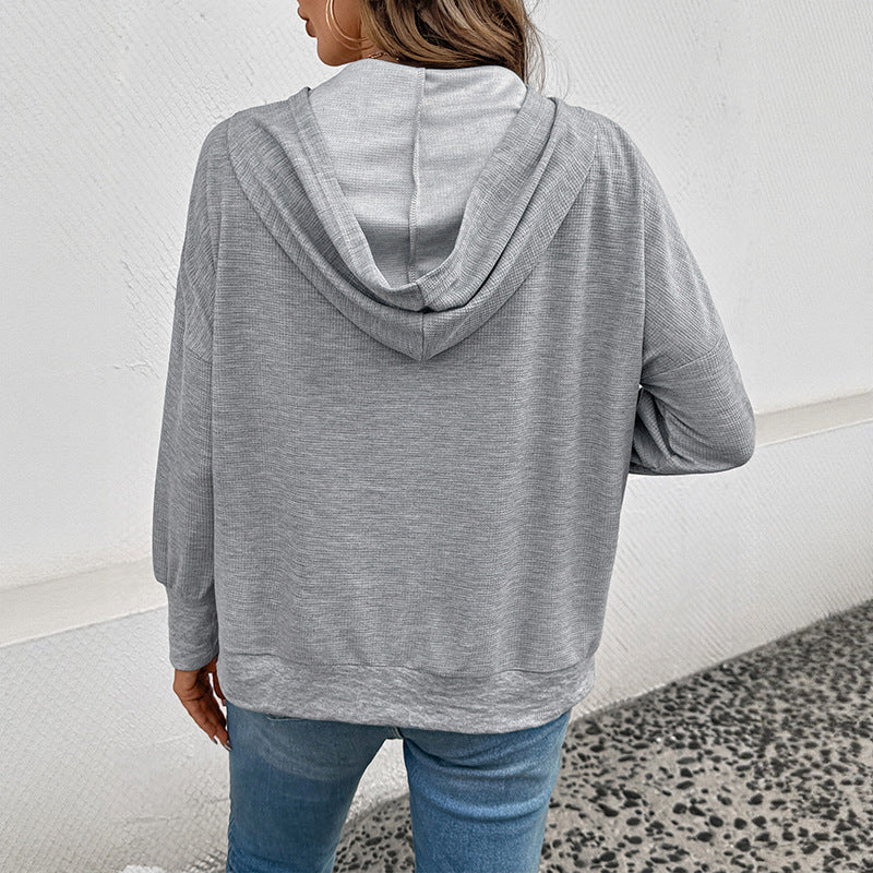Damen Lässiger Kapuzenpullover mit Knopfleiste und praktischen Taschen WW