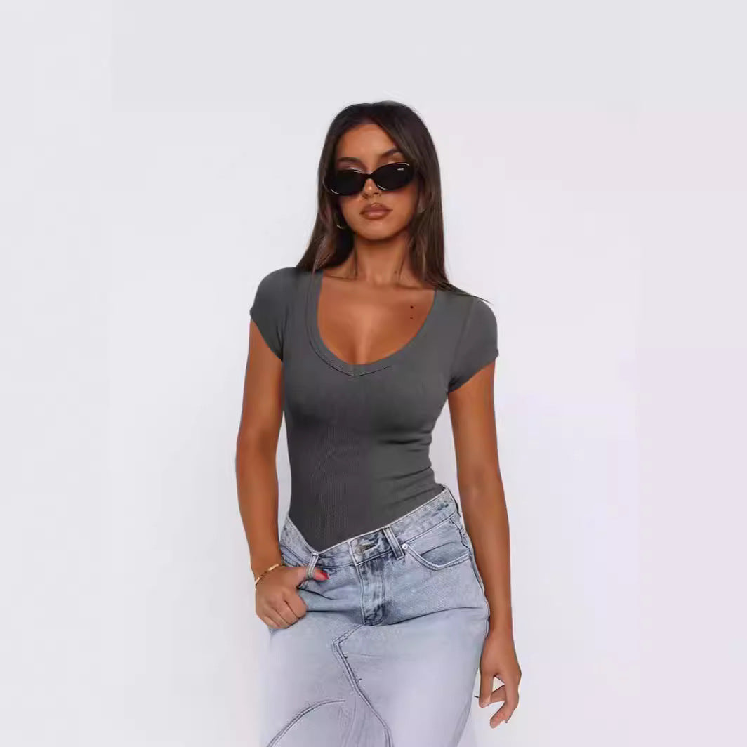 Damen Ripp-Optik V-Ausschnitt Body WW