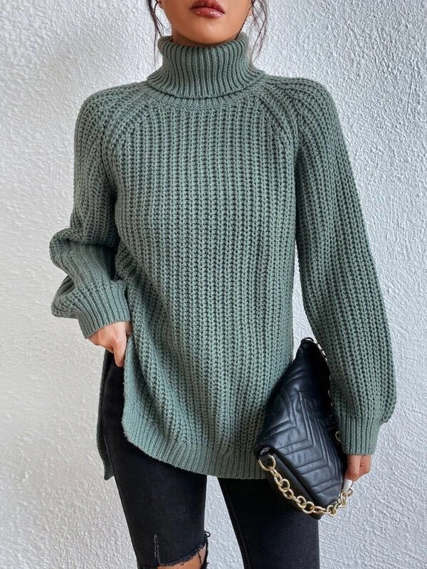 Damen Strickpullover mit hohem Kragen und strukturiertem Wabenmuster WW