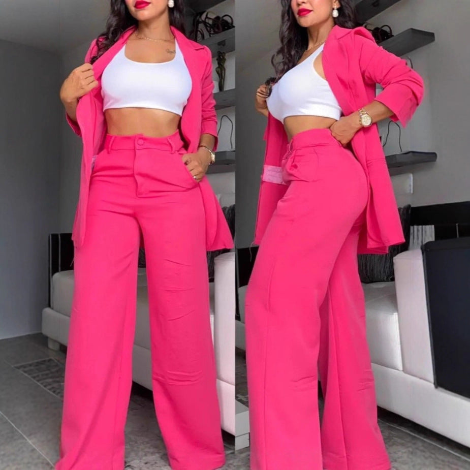 Damen Zweiteiliges Business-Anzug-Set mit weitem Bein und taillierter Jacke WW