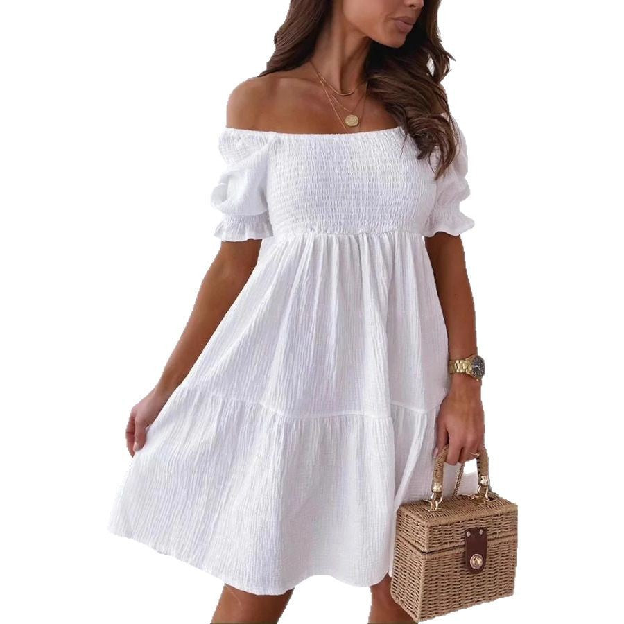 Damen luftiges Minikleid mit schulterfreiem Design und Rüschendetails WW