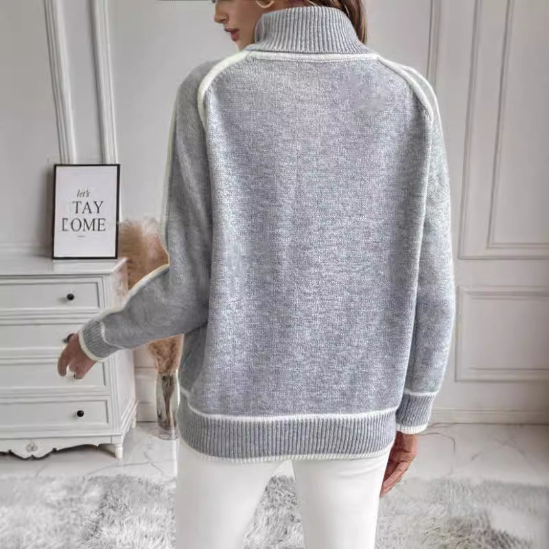 Damen Übergroße Strickpullover mit Stehkragen WW