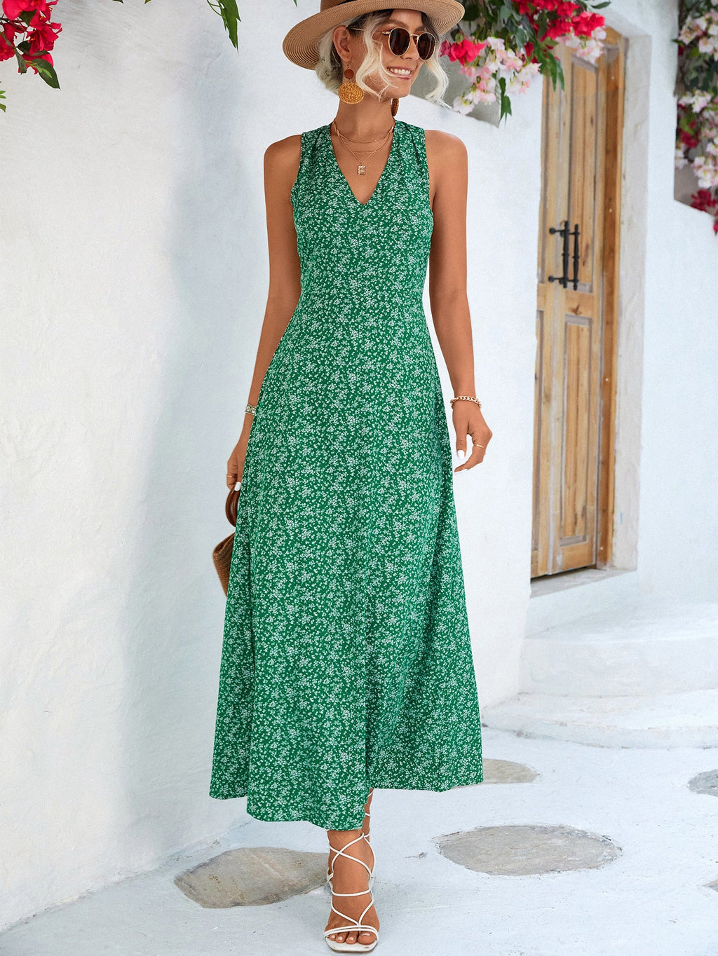 Damen Maxikleid mit floralem Muster und V-Ausschnitt WW
