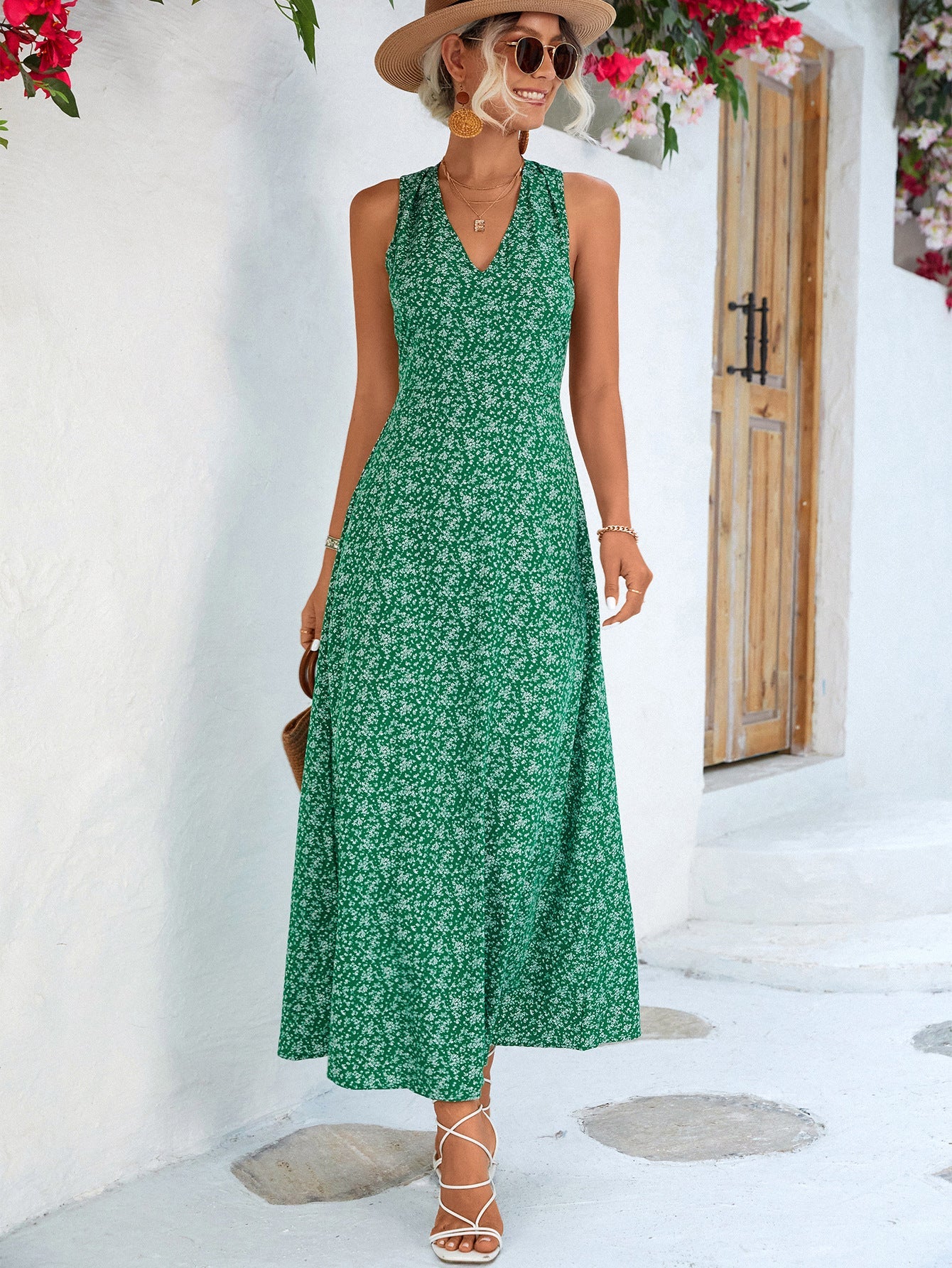 Damen Maxikleid mit floralem Muster und V-Ausschnitt WW