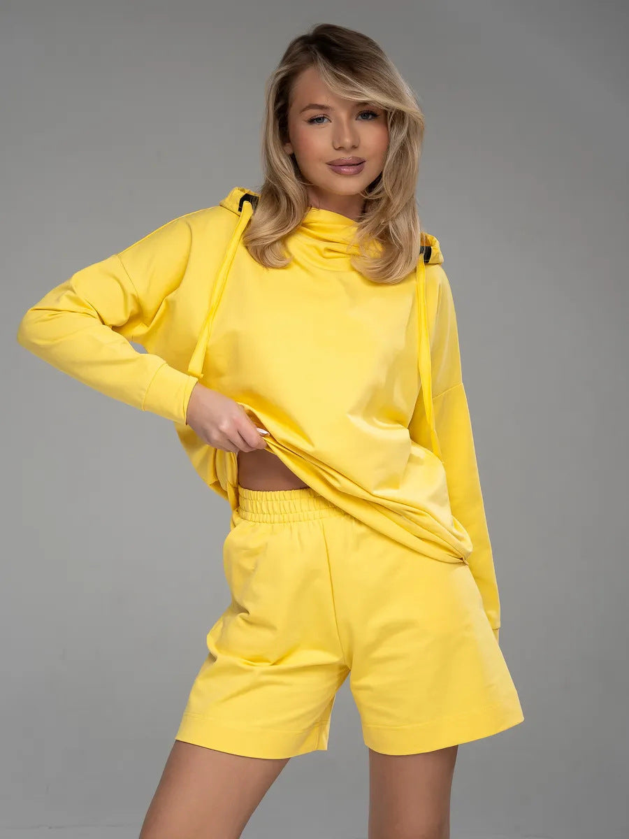Damen lässiges Oversized Hoodie und Shorts Set WW