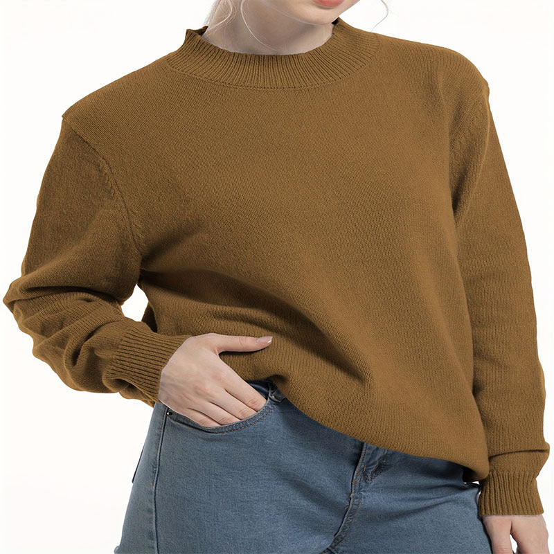 Damen lässiger Pullover mit strukturiertem Rundhalsausschnitt und überschnittenen Schultern WW