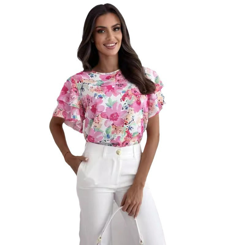 Damen Bluse mit voluminösen Rüschenärmeln WW
