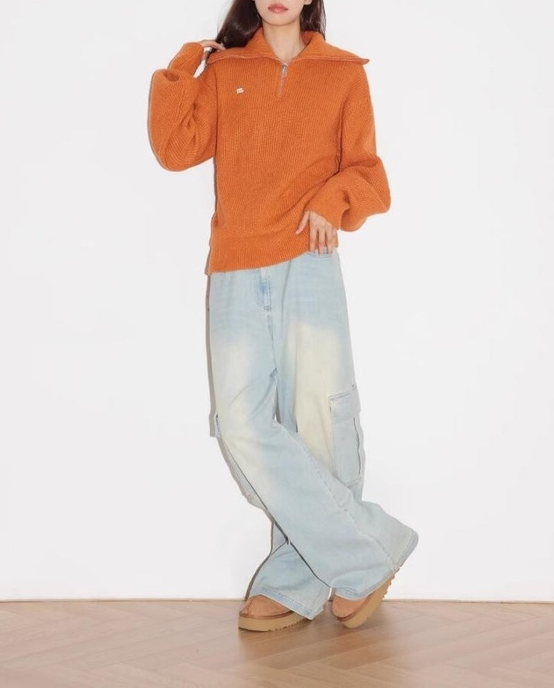 Damen gemütlicher Pullover mit hohem Kragen und Reißverschluss WW