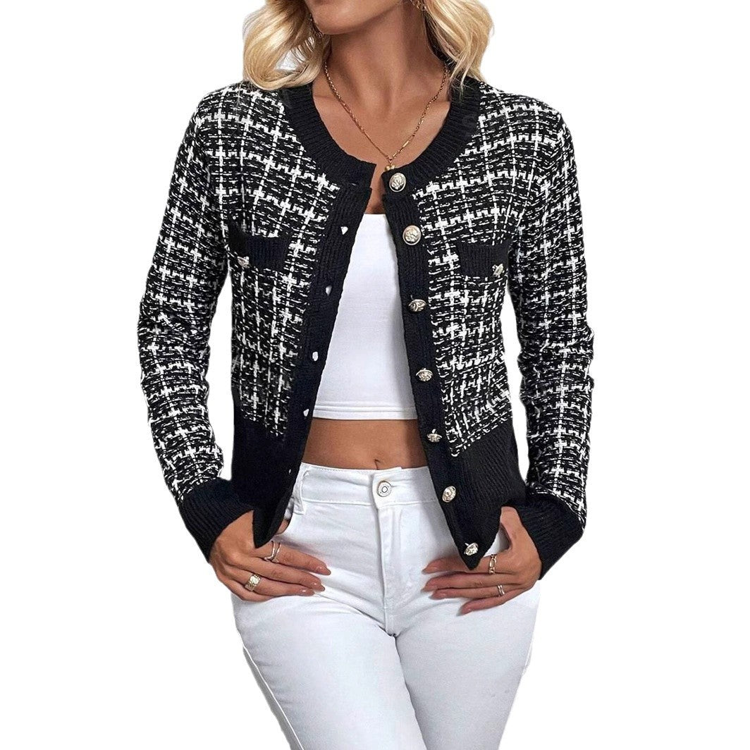 Damen stilvolle Strickjacke mit goldenen Knöpfen WW