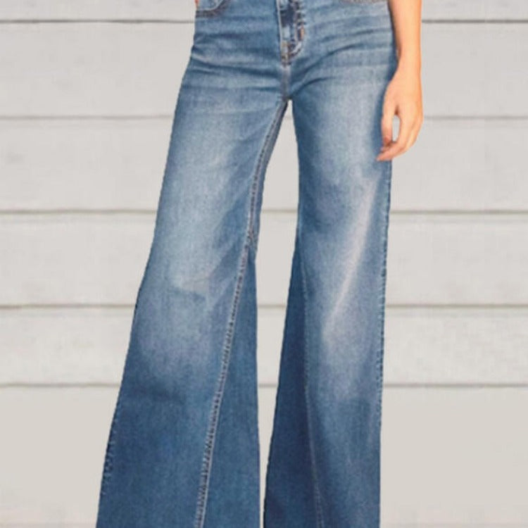 Damen weit geschnittene Denim-Hose mit hohem Bund WW