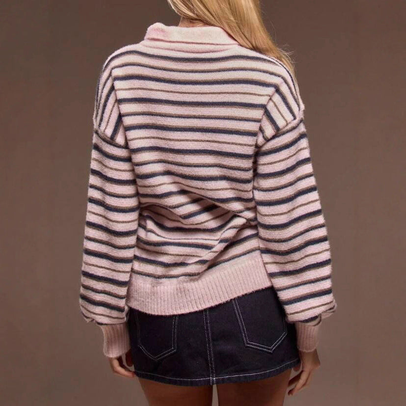 Damen gestreifter Pullover mit Polokragen WW