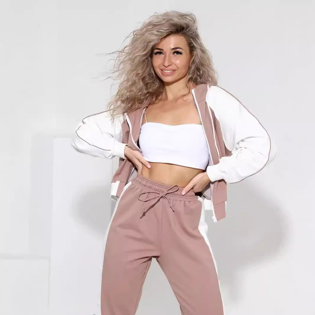 Damen modische Sportjacke mit hohem Kragen und dezentem Farbkontrast WW