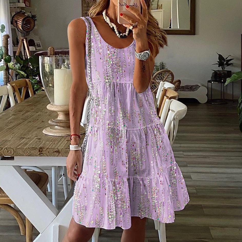 Damen lässiges Sommerkleid mit verspieltem Rüschensaum und elegantem Rundhalsausschnitt WW