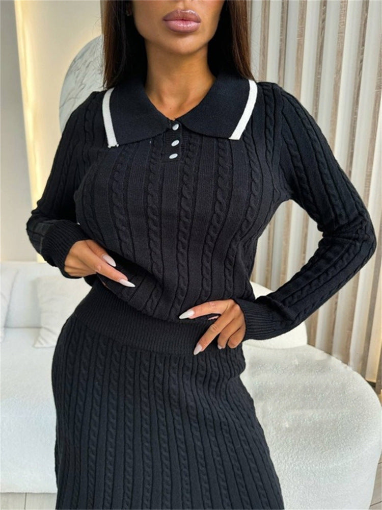 Damen Strickkleid mit hochgeschlossenem Kragen und Knopfleiste WW