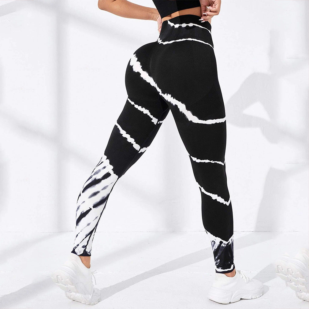 Damen Sportliche Hochbund-Leggings mit auffälligem Tie-Dye-Muster WW